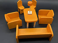 Меблі для лялькового будиночка ручна робота (жовтогарячий колір) з натурального дерева