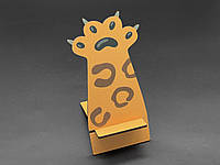 Универсальная подставка деревянная настольная для смартфона "Лапка тигра" оранжевого цвета 18х8см