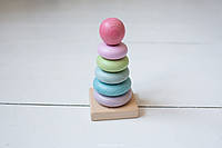 Пирамидка разноцветная классическая деревянная детская экопродукт логическая игрушка для малышей 7 деталей 7х1