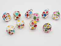 Бубенцы круглые с разноцветным декором для сувениров и детского творчества серебро размером 20 мм
