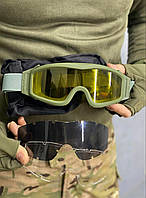 Очки на резинке баллистические тактические, маска защитная на каску 3в1 черное желтое прозрачное аmuni