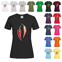 Черная женская футболка С рисунком перец чили (30-13-5)