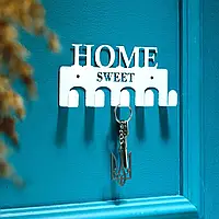 Ключница настенная металлическая 17х8см. Цвет "белый" Sweet Home 5 крючков