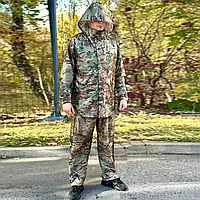 Военный камуфляжный маскировочный костюм брюки и куртка на молнии с капюшоном непромокаемый multicam XXXL