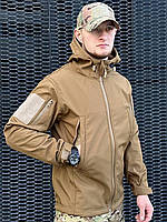Тактическая мужская куртка койот softshell на флисе, Куртка мембранная водоотталкивающая