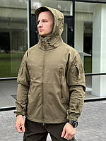 Куртка Софтшел олива флис тактическая с флисовой подкладкой, Непродуваемая куртка олива