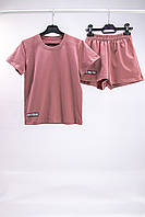 Летний подростковый комплект для девочки футболка+шорты с нашивкой стрейч-кулир