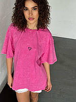 Футболка женская варенка с рисуком сердце розовая ( oversize)
