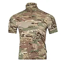 Військова бойова літня сорочка мультикам із завищеним коміром на замку, міцна футболка з панелями