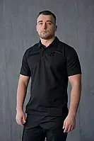 Футболка поло чёрная мужская CoolPASS, летняя рубашка с коротким рукавом с липучками для нашивок