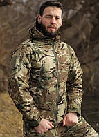 Камуфляжная военная куртка мультикам микрофлис с липучками под шевроны, Армейская куртка софт шелл зимняя