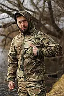 Камуфляжна військова куртка мультикам мікрофліс із липучками під шеврони, Армейська куртка софт шел зимова
