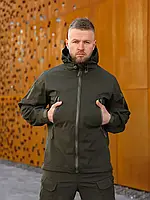 Тактическая черная куртка мембрана микрофлис, Непродуваемая куртка софт шелл износостойкая осень-зима