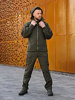Мужская черная куртка Soft Shell утепленная флисом, Куртка на замку с капюшоном и липучками под шевроны