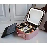 Чемодан-органайзер для хранения косметики и украшений с зеркалом и светодиодной лампой на аккумуляторе hop