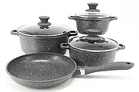 Кухонный набор посуды со сковородой и тремя кастрюлями с термостойкими стеклянными крышками 7 предметов hop