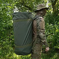 Сумка оливкова для військових із можливістю носити як рюкзак 120 л оксфорд 600D, Рукзак-баул тактичний Kibor