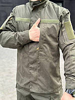 Тактическая мужская форма рип-стоп олива, Китель и штаны хлопок-полиэстер с липучками под нашивки 48