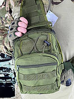 Тактическая нагрудная однолямочная сумка-слинг олива, Сумка военная Кордура с велкро панелью 30*20*15 см