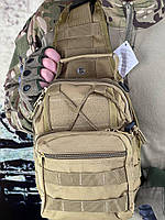 Нагрудная сумка слинг однолямочная Кордура койот, Барсетка с Velcro панелью и системой Molle