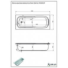 Ванна акрилова прямокутна SWAN SABRINA 190*80 + ніжки, фото 4