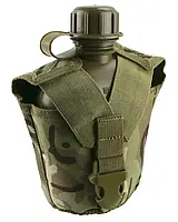 Армейская фляга KOMBAT UK в чехле мультикам с Molle панелью 600D Tac-Poly с клипсой 0,95л