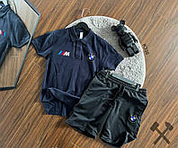 Летний костюм мужской BMW Motorsport Шорты + Футболка поло комплект спортивный бмв черно-синий