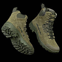 Чоловічі армійські черевики шкіряні зі вставками кордури, Берці Oplot олива зимові з гумовою підошвою