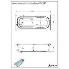 Ванна акрилова прямокутна SWAN SABRINA 170*70 + ніжки, фото 5