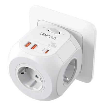 Мережевий фільтр розетка LENCENT 7 в 1 із вимикачем + 2 USB/1TYPE-C, фото 1