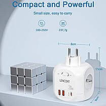 Мережевий фільтр розетка LENCENT 7 в 1 із вимикачем + 2 USB/1TYPE-C, фото 5