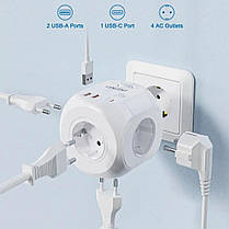 Мережевий фільтр розетка LENCENT 7 в 1 із вимикачем + 2 USB/1TYPE-C, фото 4