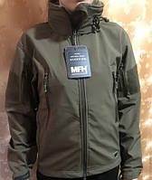 Непромокаемая куртка софт шелл с тефлоновым покрытием оливковая, Мужская куртка с липучками под шевроны
