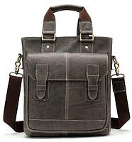 Вертикальная мужская кожаная сумка Vintage 14818 Серая mn