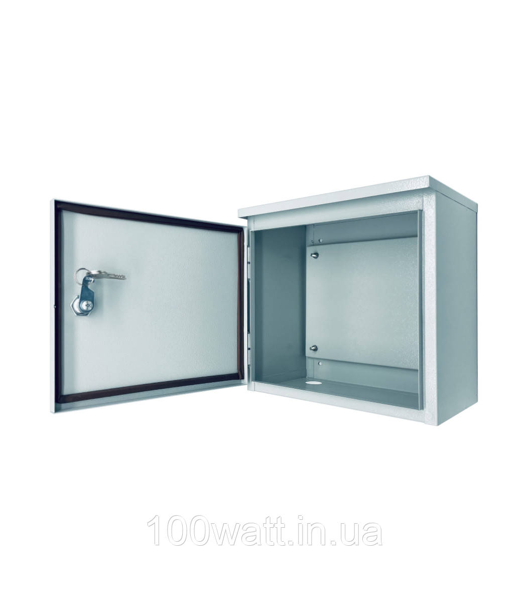 Бокс монтажний металевий ЛОЗА БМ-300 вуличний IP54 зі знімною монтажною панеллю розмір 300×300×230, фото 1