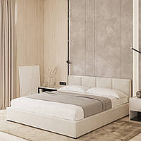 Стильне двоспальне бежеве ліжко з низьким м'яким узголів'ям велюр у спальню 160х200 Фабіо Шик-Галичина