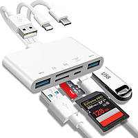 Считыватель карт памяти 5-в-1, адаптер USB OTG и считыватель SD-карт для iPhone/iPad USB C и USB A