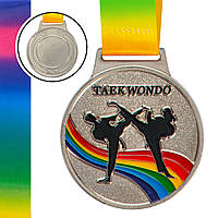 Медаль спортивная с лентой цветная Zelart Тхэквондо C-0345 цвет серебряный sp