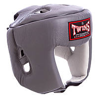 Шлем боксерский открытый с усиленной защитой макушки кожаный TWINS HGL4 размер XL цвет серый sp