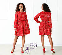 Платье с длинными рукавами в горошек "Софи" оптом | Норма и батал| Распродажа Красный, 42-44