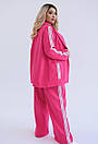 Жіночий малиновий костюм з піджака та брюк-палаццо великі розміри, фото 3