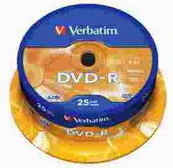 Диски DVD-R Verbatim 4.7Gb 16X Cake box 25шт (43522)