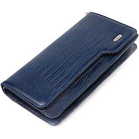 Добротное портмоне клатч из натуральной фактурной кожи CANPELLINI 21542 Синее mn