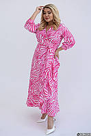 Женское легкое платье макси длинное на запах в пол розовое зебра большого размера 46-48,50-52,54-56,58-60