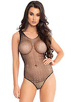 Leg Avenue Rhinestone fishnet bodysuit OS Black mn