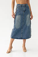 Джинсовая юбка миди с разрезом сзади - синий цвет, S (есть размеры) mn