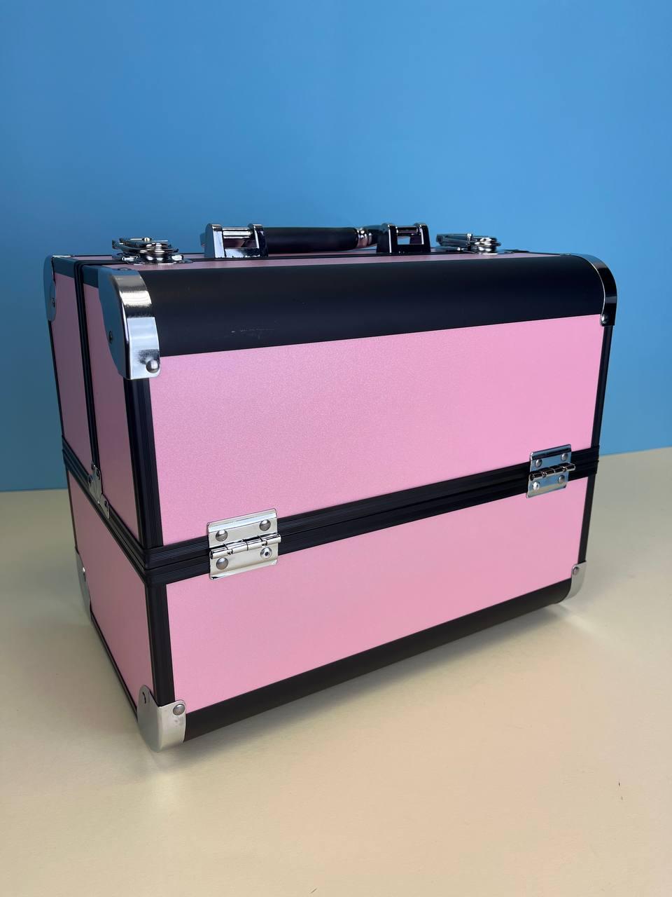 Алюмінієвий кейс для косметики з висувними полицями 740, "Рожевий матовий"