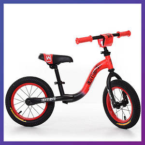 Дитячий біговел велобіг на гумових надувних колесах 12 дюймів PROF1 KIDS W1201- чорно-червоний матовий