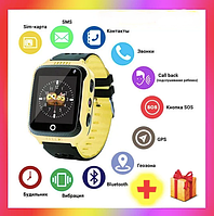 Детские умные смарт часы Smart Baby watch Q528 с GPS желтый сенсорный экран с камерой и прослушкой + подарок