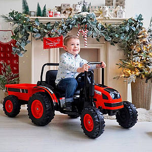 Дитячий електромобіль Трактор із причепом на радіокеруванні Bambi M 4419 червоний